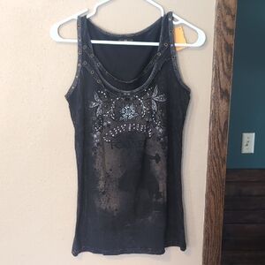 Skinny Minnie Western Black Graphic Tank Top